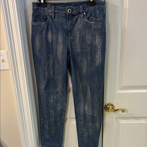 Chicos Metallic Silver So Slimming Girlfriend Ankle Denim Jeans SZ 1R/8R